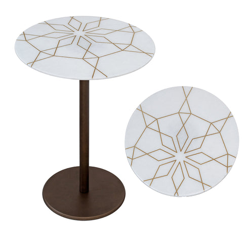 White Marble Coffee Table with Brass Inlay